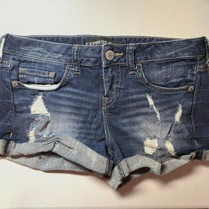 Express Jean Shorts Denim Womens Rolled Hemmed 5 Pocket Blue Size 0